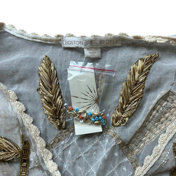 NWT Boston Proper Sunburst Tunic white sheer beaded coverup top size XL swim - Picture 5 of 11